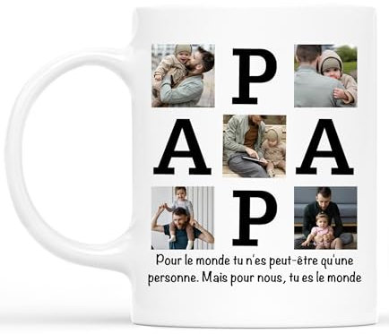 Cadeau Plus Mug Personnalisé Prénom - Meilleur Papa Avec Photos - Tasse papa original, Papi mug, Tasse grand pere, Cadeau papy personnalisé, Cadeau fete des peres personnalisable (Modèle #3)