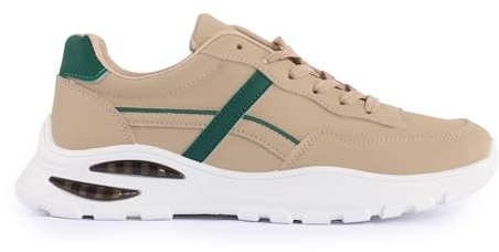 Men’s Fashion Trainers Walking Shoes, Lightweight Breathable Casual Sneakers Gym Sports Shoes, Lace Up Comfortable Durable Running Trainers (Beige, UK 10)