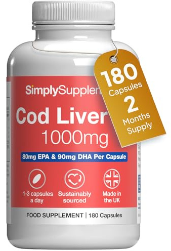 Pure Cod Liver Oil 1000mg | 180 Softgel Capsules | UK Made | Made with MSC-Certified sustainable cod liver oil | Rich in EPA & DHA | Supports heart, brain & vision