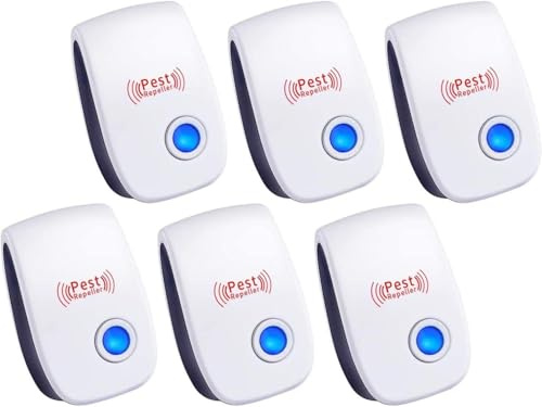 Répulsif Ultrason Anti-Rongeurs Insectes, 6Pack Ultrason Anti Moustique Ultrason Souris et Rats, Intérieur Répulsif Électronique Insectes pour Souris, Rats Fourmis Araignées Moustiques