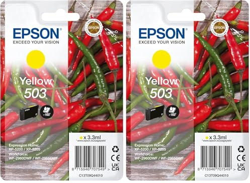 Epson 503 Chillies, Genuine Yellow Ink Cartridge (Pack of 2)