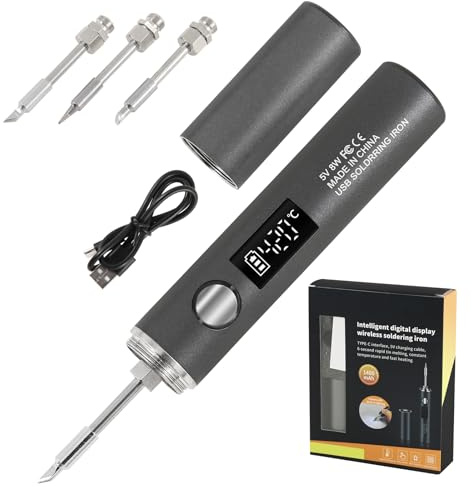 Cordless Soldering Iron Kit, Battery Soldering Iron with LCD Display, 5 Speed Adjustable Temperature 260℃-420℃, Rechargeable Soldering Irons with 3 Tips for Welding Repair DIY Projects