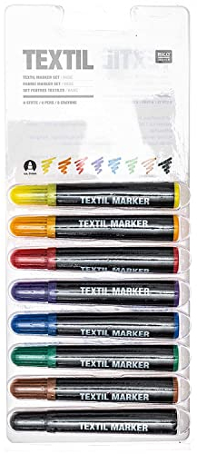 Rico Design Textilmarker / Textilstifte Basic 8 Farben - Stoffmalfarben ideal zum Malen für Kinder, Schüler & Erwachsene - DIY