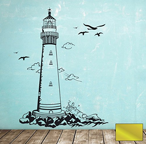Wandtattoo Wandaufkleber Leuchtturm lighthouse Meer maritim M1465 - ausgewählte Farbe: *Gold* ausgewählte Größe:*XXL 150cm breit x 200cm hoch
