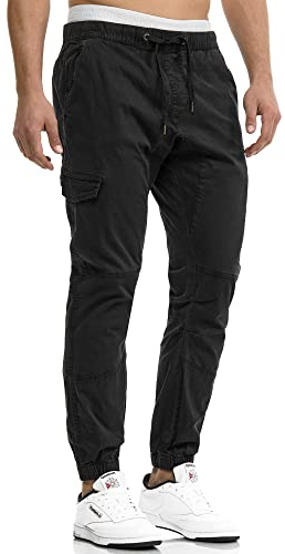 Indicode Herren Levy Cargohose aus Baumwolle mit 6 Taschen | Cargo Chino Hose Männer Black, M