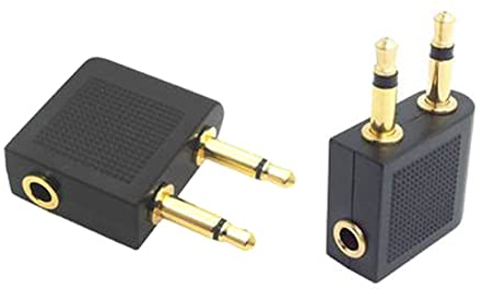 Q44 Flugzeug Adapter für Kopfhörer – 3,5 mm Klinke Airline Adapter, 2 x 3,5 mm Klinkenstecker auf 3,5 mm Klinkenbuchse, Goldbeschichtet – Ideal für Flugzeug-Kopfhörer (1 Stück)