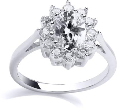 Jewelco London Ladies Sterling Silver oval Cubic Zirconia Royal Cluster Cluster Ring