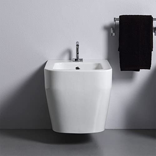 Kiamami Valentina - Bidet Sospeso Serie Alimonta | Design Essenziale | Forme Squadrate | Ceramica | Larghezza 36.30 cm, Altezza 35 cm, Profondità 50 cm