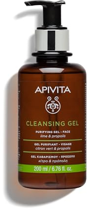 Apivita Reinigungsgel Gesicht 200 ml – Gesichtsreiniger – Natürliches Waschgel mit Limette und Propolis – Reinigt sanft und porentief – Reinigungsgel für fettige Haut