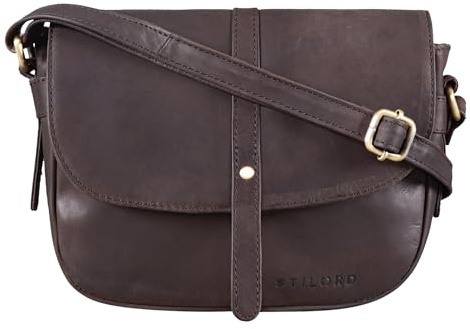 STILORD Clara Kleine Umhängetasche Frauen Leder Vintage Handtasche zum Ausgehen Klassische Abendtasche Partytasche Freizeittasche Echtleder Farbe:matt - Dunkelbraun