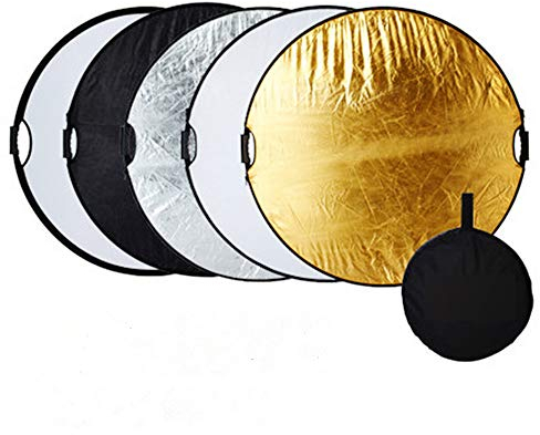5 in 1-60cm Fotografie Faltreflektor Set Reflektor Diffusor mit 2 Griff und Tragetasche (Rund) Gold, Silber, Weiß, Schwarz und transparent für Studio und Foto Diffusor