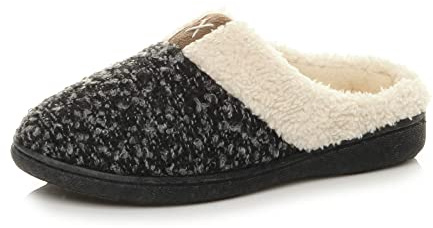AJVANI Womens flat slippers winter faux fur lined slip on memory foam washable mules slipper size