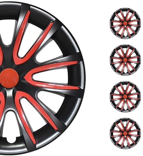 OMAC 4X Radkappen Radzierblenden Radblenden 16 Zoll Stahlfelgen Glänzend Schwarz-Rot