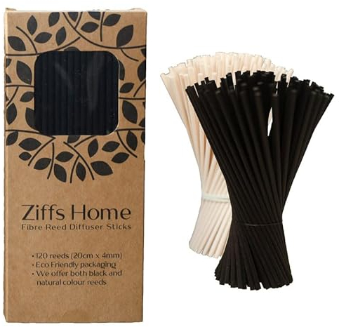 Ziffs Home® 120 Black Fibre Reed Diffuser Sticks - 20cm x 4mm - Thick Diffuser Reeds