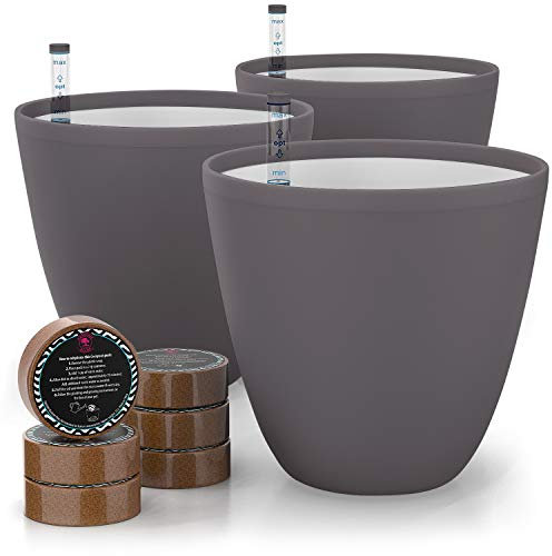 GARDENIX DECOR 7'' Self Watering planters for Indoor Plants - with Water Level Indicator for Flower Pot, Grow Tracking Tool - Coco Coir - Gray 3 Pack