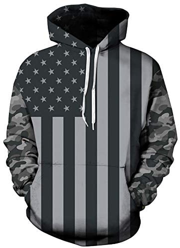 Mensera Herren Hoodie 3D Druck Kapuzenpullover Langarm Kapuzenpulli Casual Kapuzen Sweatshirt Pullover Langarmshirt Pulli Top mit usa-Flagge Muster (XXXL, Schwarz)