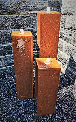 Säulenbrunnen Wasserspiel eckig 3er-Set Cortenstahl Roststahl 100/80/60 x 20 cm Komplettset