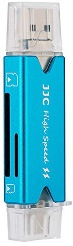 JJC USB 3.0 SD Card Reader, 3IN1 USB C/USB 3.0/USB 2.0 OTG Dual (TF/SD) Memory Card Reader for SDXC, SDHC, SD, MMC, RS-MMC, Micro SDXC, Micro SD, Micro SDHC Card, Support UHS-I Cards - BLUE