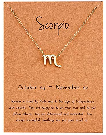 Gold Star Sign Pendant Chain Necklace - Scorpio (24th October - 22nd November) - Zodiac Constellation Horoscope Celestial Astrology Jewellery - Women Men Gift
