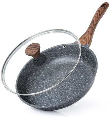 SENSARTE Sartén antiadherente con tapa, sartén para tortillas con tapa, sartén para huevos saludables, sartén de cocina, sin PFOA (8 pulgadas + tapa de vidrio)