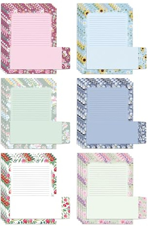 Better Office Products Briefpapier-Set, Blumenmuster, 100-teiliges Set (50 linierte Blätter + 50 passende Umschläge), doppelseitig/liniertes Druckpapier, von Better Office Products