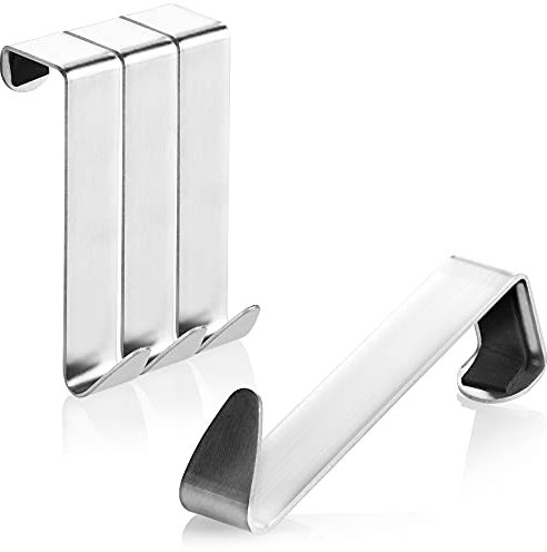 com-four® 4X Gancio per Porta in Acciaio Inox - Ganci per Vestiti per Esteriore della Porta - Appendiabiti per Armadio e Porta della Stanza - 7,5 cm (04 Pezzi - Color Argento - Esterno)
