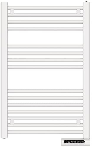 MYLEK Towel Rail Bathroom Heater 500W Vertical Fluid Radiator White Electric - 24/7 Timer - Upright - Eco Low Energy - for Bathrooms, Washrooms, Shower Rooms - Wall mountable (0.5 KW)