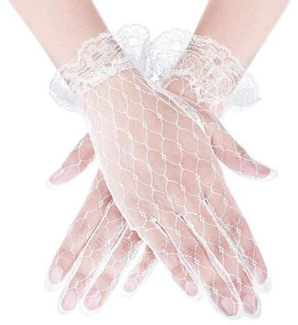 YiYaO Kurze Handschuhe aus Spitze Abendhandschuhe Brauthandschuhe kurze Spitze Mesh Gaze einfache Hand Ärmel weiß Retro Meeting Management Hochzeitsfoto Kleid Hochzeitshandschuhe