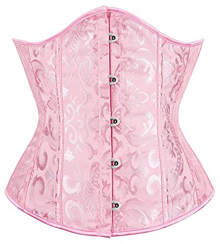 SxyBox Corsetto Donna Burlesque Underbust Corsetti Bustino per Halloween,Carnevale,Cosplay,Rosa,L