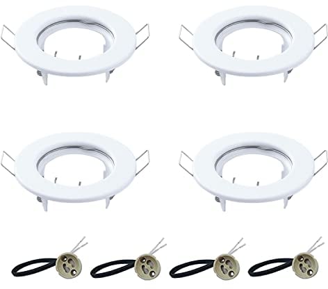 VIKSAUN 4 Pack Round Recessed Spotlights Trim Ring Fitting White Recessed Lighting With GU10 Light Mounting Frame for Halogen bulb,50mm Bulb, Ceiling Spotlight MR16 (4 pcs)