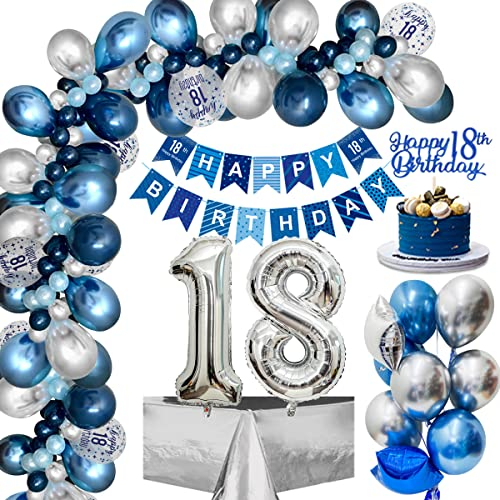 Mehrweg 18. Geburtstag Deko für Jungen und Mädchen mit Luftballons, Happy Birthday Banner und Folienballons - Konfetti Ballon für den 18. Geburtstag