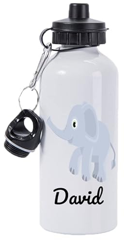 Pickhut Personalised Elephant White Water Bottle 600ml Back to School Gift for Kids