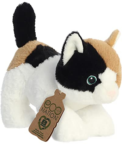 Aurora, 35049, Eco Nation Calico Katze, 21,5 cm, Eco-Friendly Plüschtier, Mehrfarbig