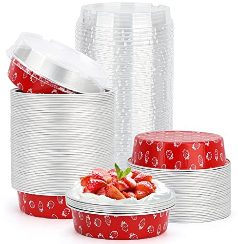 Beasea Mini teglie usa e getta con coperchi, confezione da 100 barattoli da forno in alluminio da 226,8 g, piccoli contenitori rotondi per cupcake, dessert, muffin, cheesecake, pirottini quiche