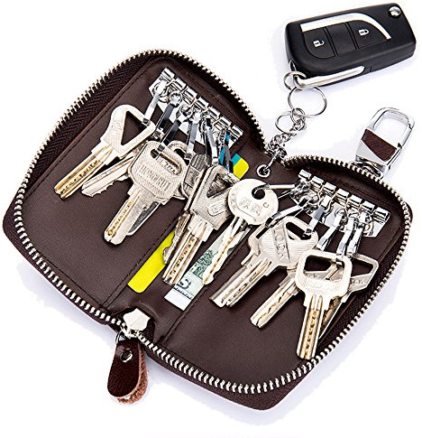 Zitokin Large Leather Key Case Wallet with 12 Hooks & 1 Keychain/Ring for Men or Women, Red, Large