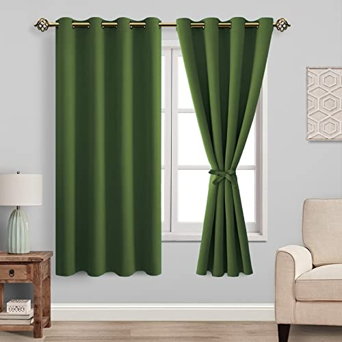 JIUZHEN Blickdicht Vorhänge Gardinen Ösenvorhang für Schlafzimmer Wohnzimmer,Olivgrün Verdunkelungsvorhang,2 Stück, 175x140cm(HxB)