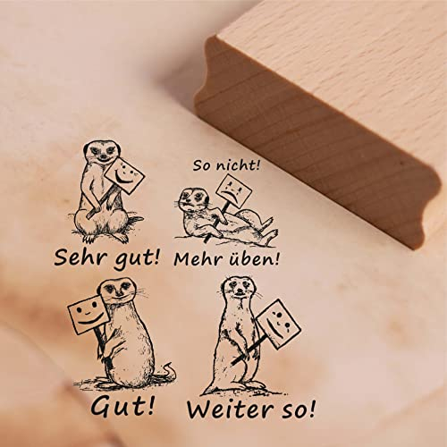 Lehrerstempel Erdmännchen im Set - 4 Motivstempel mit Spruch für Lehrer und Schule ca. 28 x 28 mm