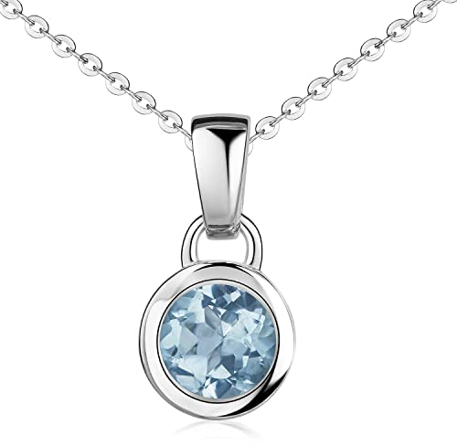 Materia Edelstein blauer Topas Anhänger - 925 Silberkette Damen KA-505-Hellblau_K97-40cm