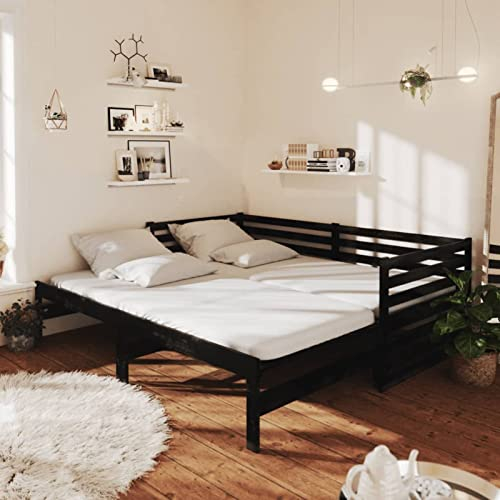 Yolola Schlafsofa,Schlafcouch, Sofabett,Bettsofa,ausziehbares Doppel-Bett,Jugendbett,Gästebett,Tagesbett Ausziehbar Kiefer Massivholz 2X(90x200) cm-Schwarz-Typ 2