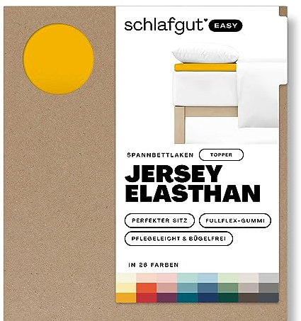 Schlafgut Easy Jersey Elasthan Topper Spannbettlaken 120x200 bis 130x220 Yellow Deep, Spannbetttuch aus superweicher Baumwolle mit Elasthan