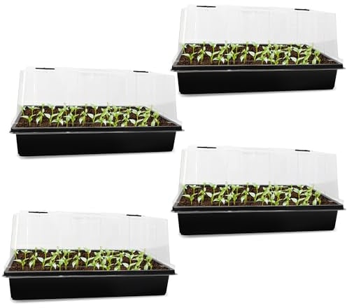 RooTrimmer Zimmergewächshaus Anzuchtkasten, 4 Stück anzucht gewächshaus Set mit erhöhten Deckel, Setzling Starter Tabletts Treibhaus Anzuchtschale mit Deckel für Pflanze, Schwarz