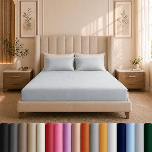 Moonlight Bedding Single Fitted Sheet - 25cm Deep Pockets Elastic Silver Fitted Bed Sheets - Brushed Microfiber Fade Resistant, Shrinkage & Wrinkle free Easy Care Fitted Bed Sheets (91 x 190 Cm)