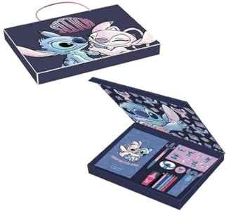 Set de Papelería de Stitch - Incluye Lapiceros de Colores, Subrayador, Bolígrafo, Pegatinas, Marcapáginas, Estuche y Cuadernillo - Accesorios de Papelería - Producto Original Diseñado en España