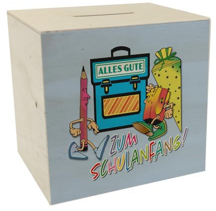 Alles Gute zum Schulanfang Spardose aus Holz in blau farbenfrohes Sparschwein für den ersten Schultag für Schülerinnen und Schüler Schule Schulkind Einschulung