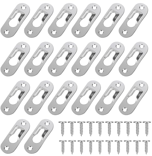 20 Pack Single Keyhole Hangers, 43 X 16 mm Heavy Duty Metal Keyhole Hangers Frame Hangers Picture Hanging Hardware with 40 PCS Screws (Silver)