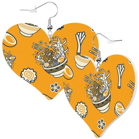 Leder Modische Herzform Ohrringe Japan Ramen Nudel Frauen Anhänger Ohrringe Mädchen Herz Ohrringe Schmuck Geschenke Für Geburtstage Hochzeit Party, Einheitsgröße, Leder