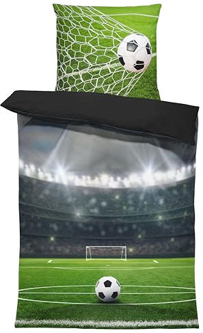 one-home Bettwäsche 135x200 cm Mikrofaser Bettbezug Kinderbettwäsche Fotodruck modern weich und kuschelig für Sommer und Winter geeignet, Farbe:Fußball Stadion grün, Größe:4 teilig 135x200 cm