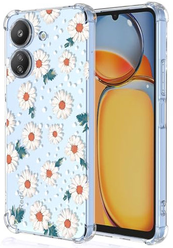 XINYEXIN Funda para Xiaomi Redmi 13C / Xiaomi Poco C65 Flores Floral Patrón Slim Antigolpes Transparente Carcasa Suave TPU Bumper Clear Case - Daisy