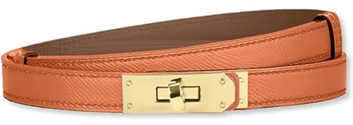 Swygoo Damen Ledergürtel, Mode Dünner Taillengürtel mit Zink Legierung -Twist Lock-Schnalle, Verstellbarer Damen-Taillengürtel für Jeans, Kleid, Hose, Hemd und Mantel (Gold, Orange)