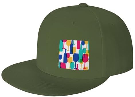 JBYJBX Cocktail Glasses and Wine Bottles Print Adjustable Classic Baseball Cap Adult Sports Cap,Outdoor Activities, Fit Men, Moss Green, One size